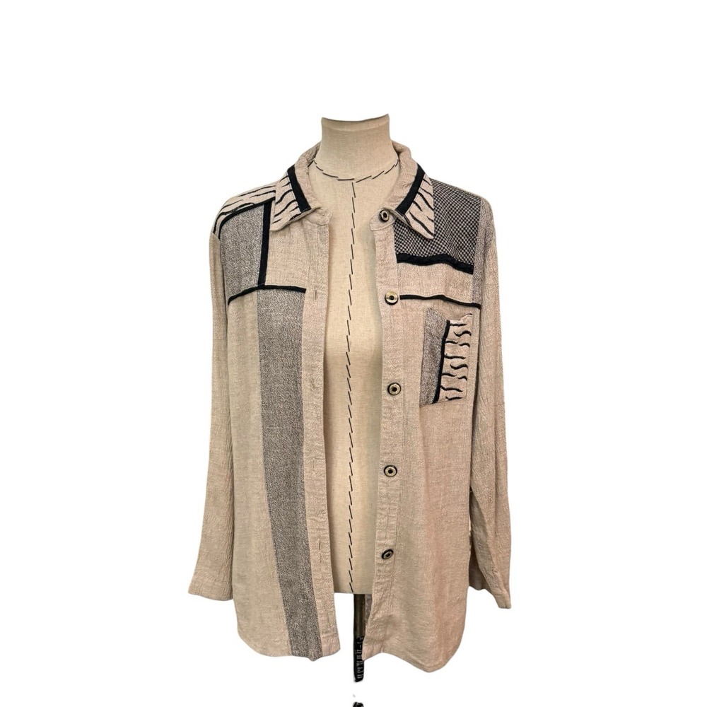Vintage Saint Germain Paris Women's Sz Lg Button Shirt Mixed Media USA